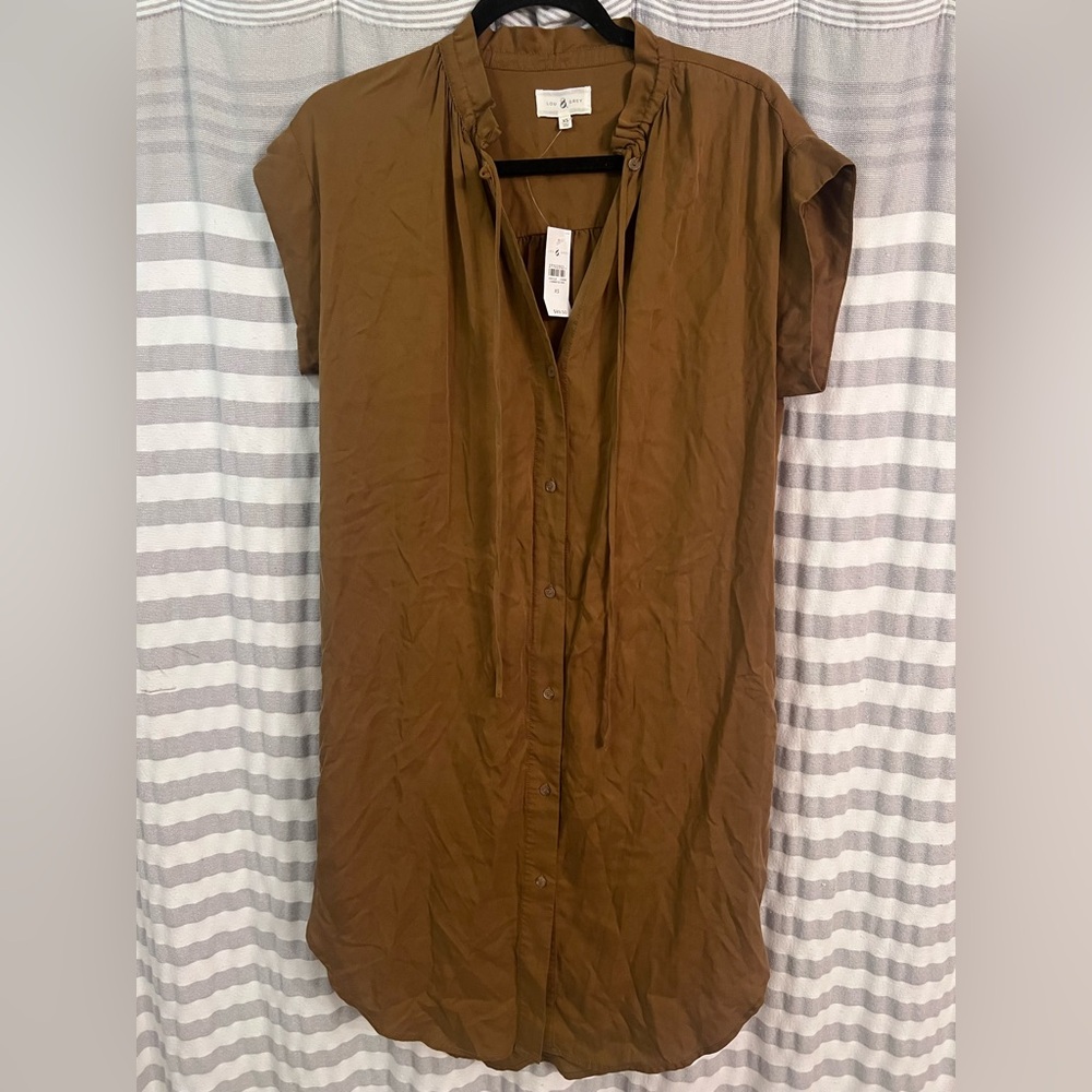 Lou & Grey Brown Cap Sleeve Tunic with Tie Front
